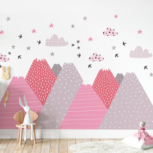 Stickers muraux enfants - Décoration chambre bébé - Autocollant Sticker mural géant enfant montagnes scandinaves PINKA