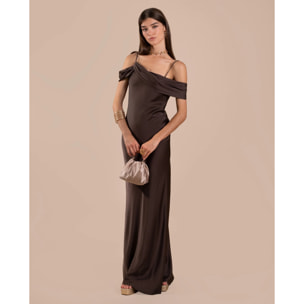 Vestido largo escote drapeado