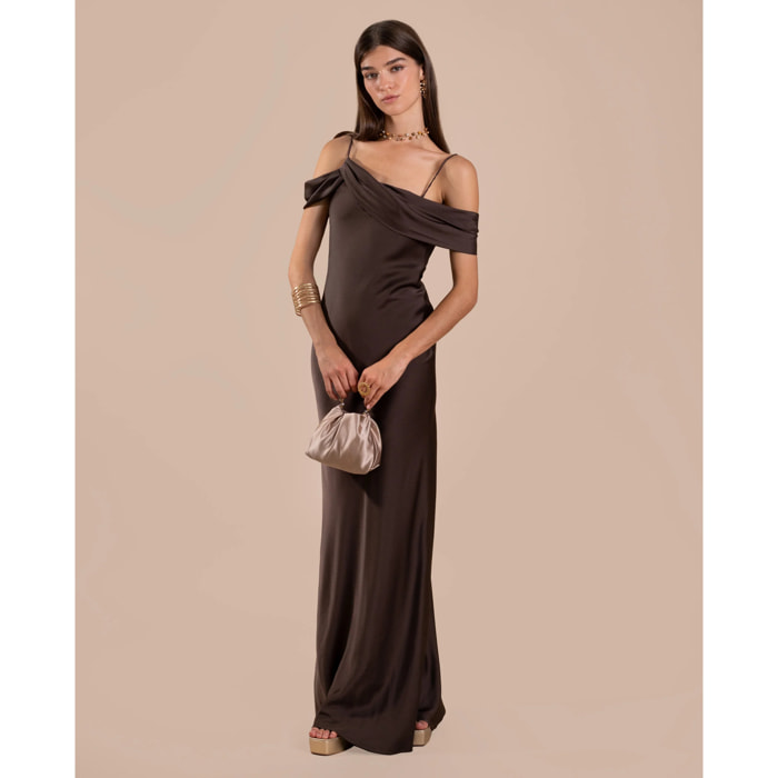 Vestido largo escote drapeado