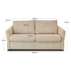 Maho - canapé 2 places convertible express couchage quotidien 140 cm matelas 11 cm en velours côtelé - Beige