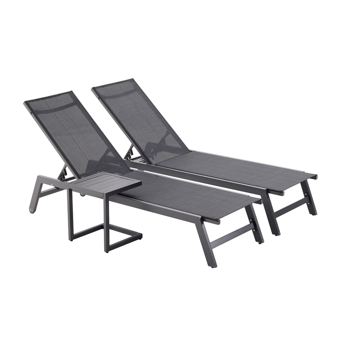 Lot de 2 transats et une table d'appoint noir PEROU