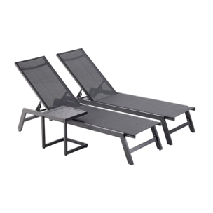 Lot de 2 transats et une table d'appoint noir PEROU