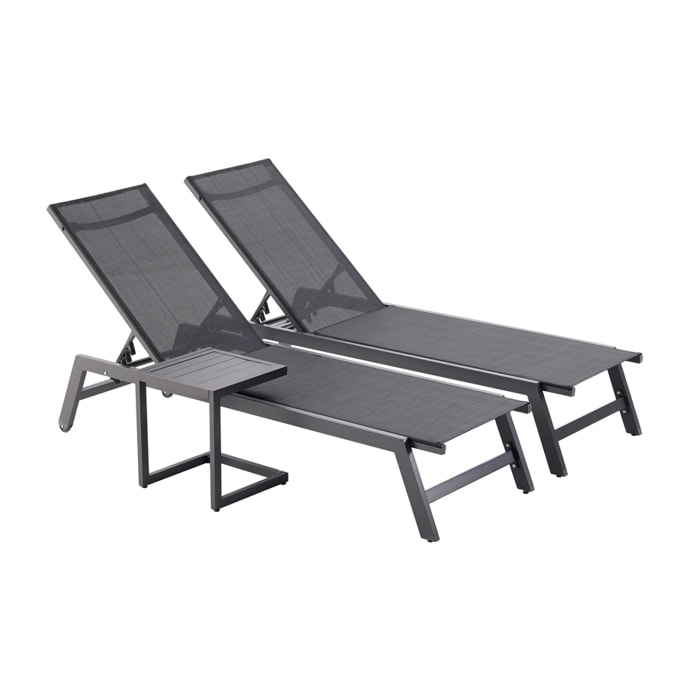 Lot de 2 transats et une table d'appoint noir PEROU