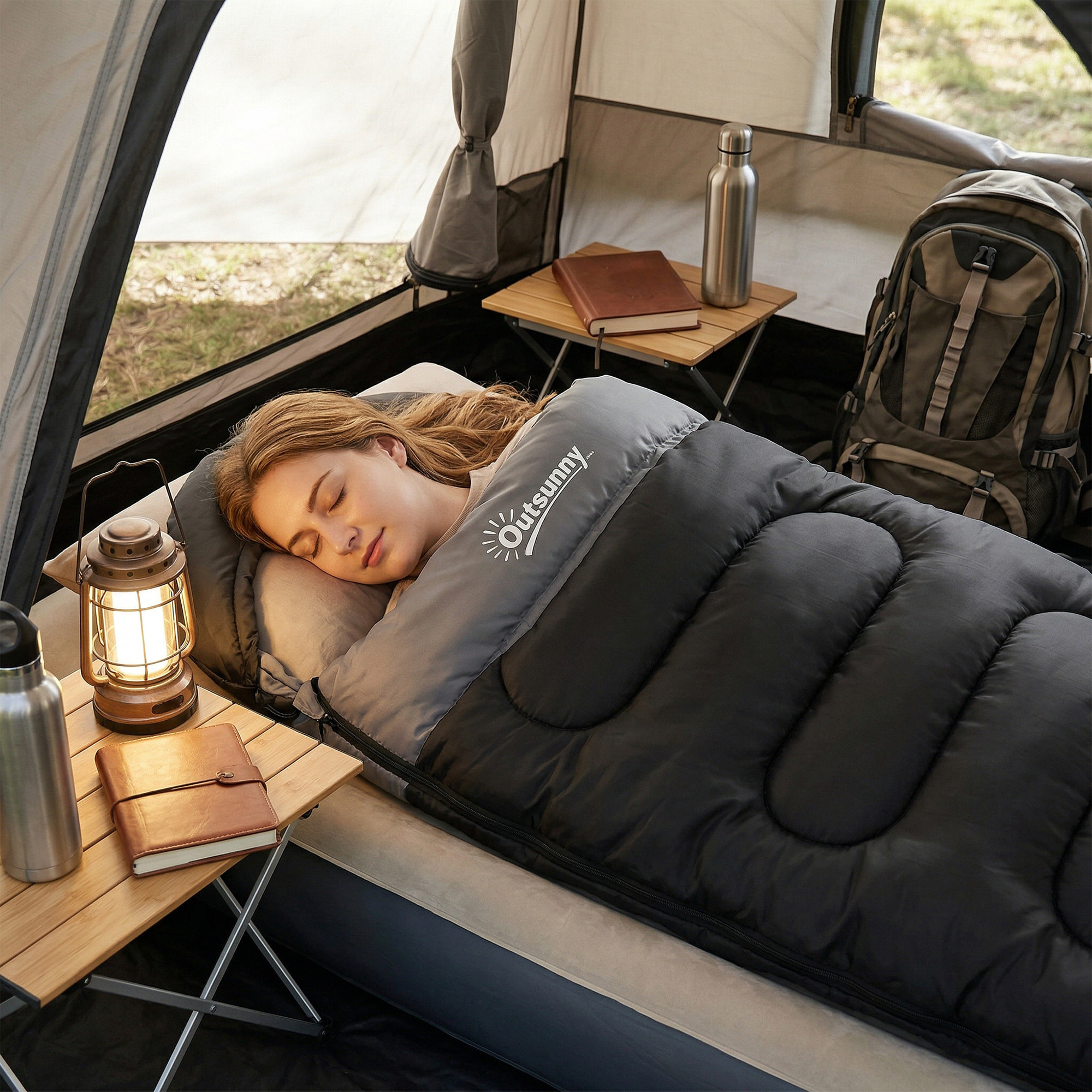 Sac de couchage adulte section tête fermeture éclair sac de rangement noir