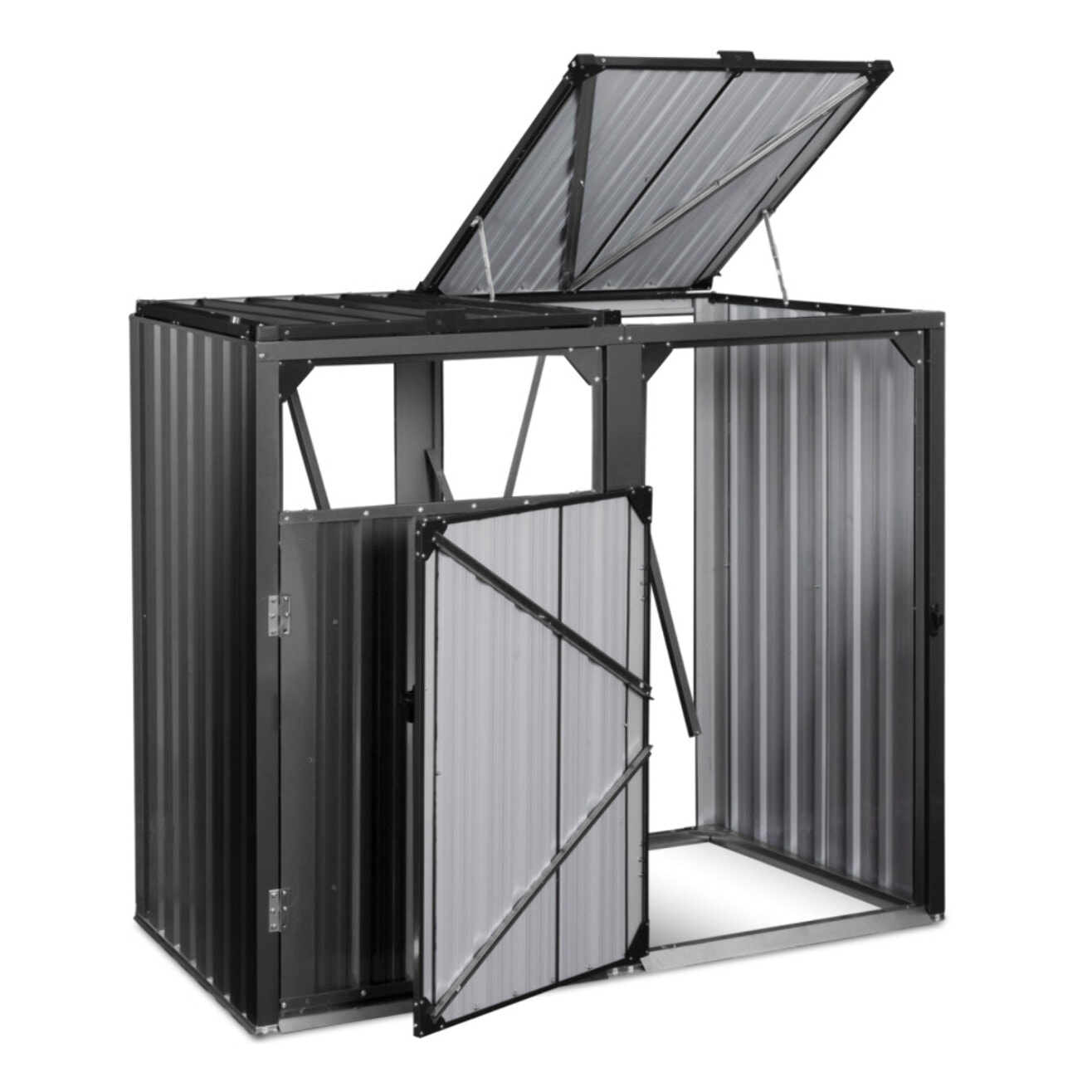 Cache poubelles double en métal gris anthracite