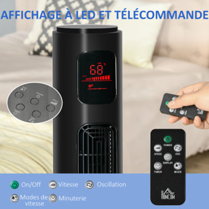 Ventilateur colonne tour oscillant 45 W silencieux télécommande timer 3 modes 3 vitesses noir