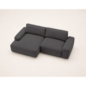 Tama - Canapé d'angle gauche 4 places convertible avec coffre en tissu - Gris