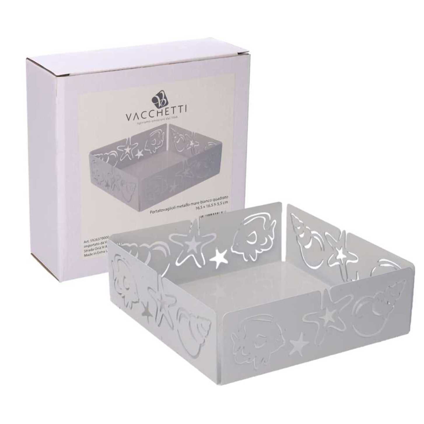 Portatovaglioli in metallo mare bianco quadrato cm16,5x16,5x5,5