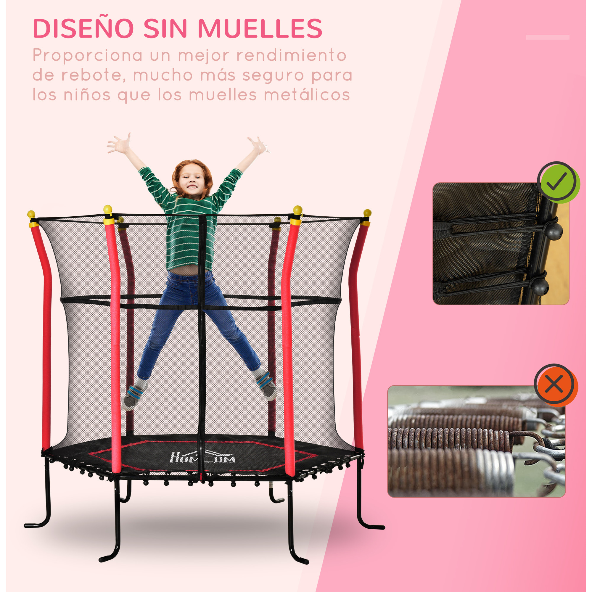 Cama Elástica Infantil de Jardín Trampolín para Niños de +3 Años con Superficie de Salto Ø120 cm Red de Seguridad Acero para Interior Exterior Ø160x163,5 cm Negro y Rojo