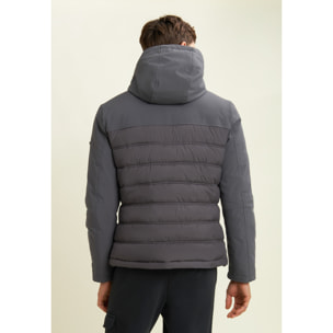 Giacca imbottita con cappuccio e inserti lisci