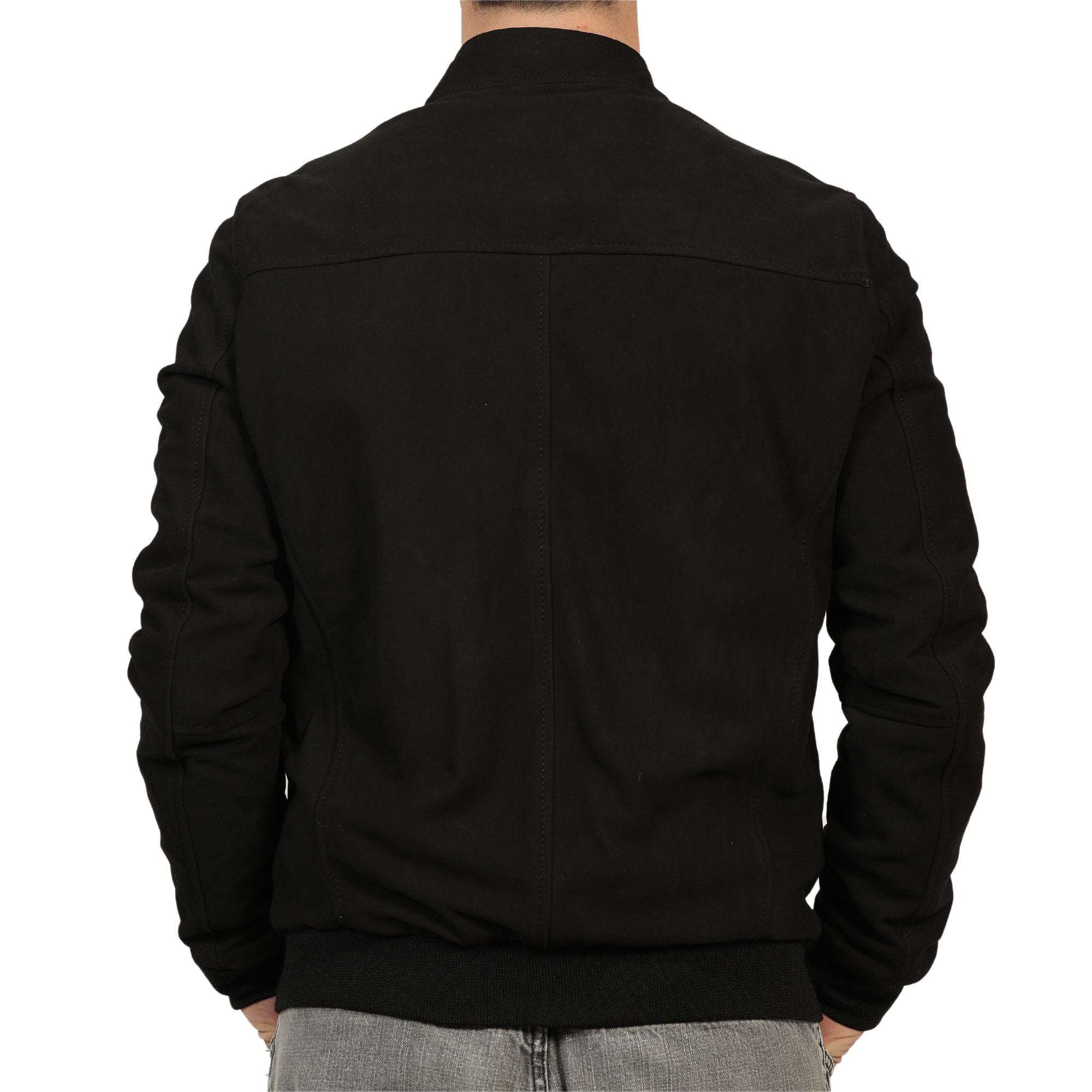 Giubbino in vera pelle di vitello scamosciata Nero-Slim Fit