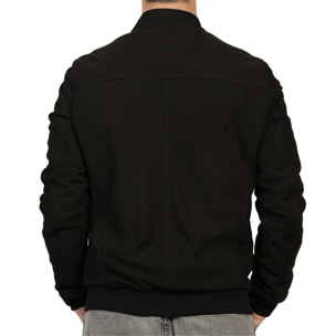 Giubbino in vera pelle di vitello scamosciata Nero-Slim Fit