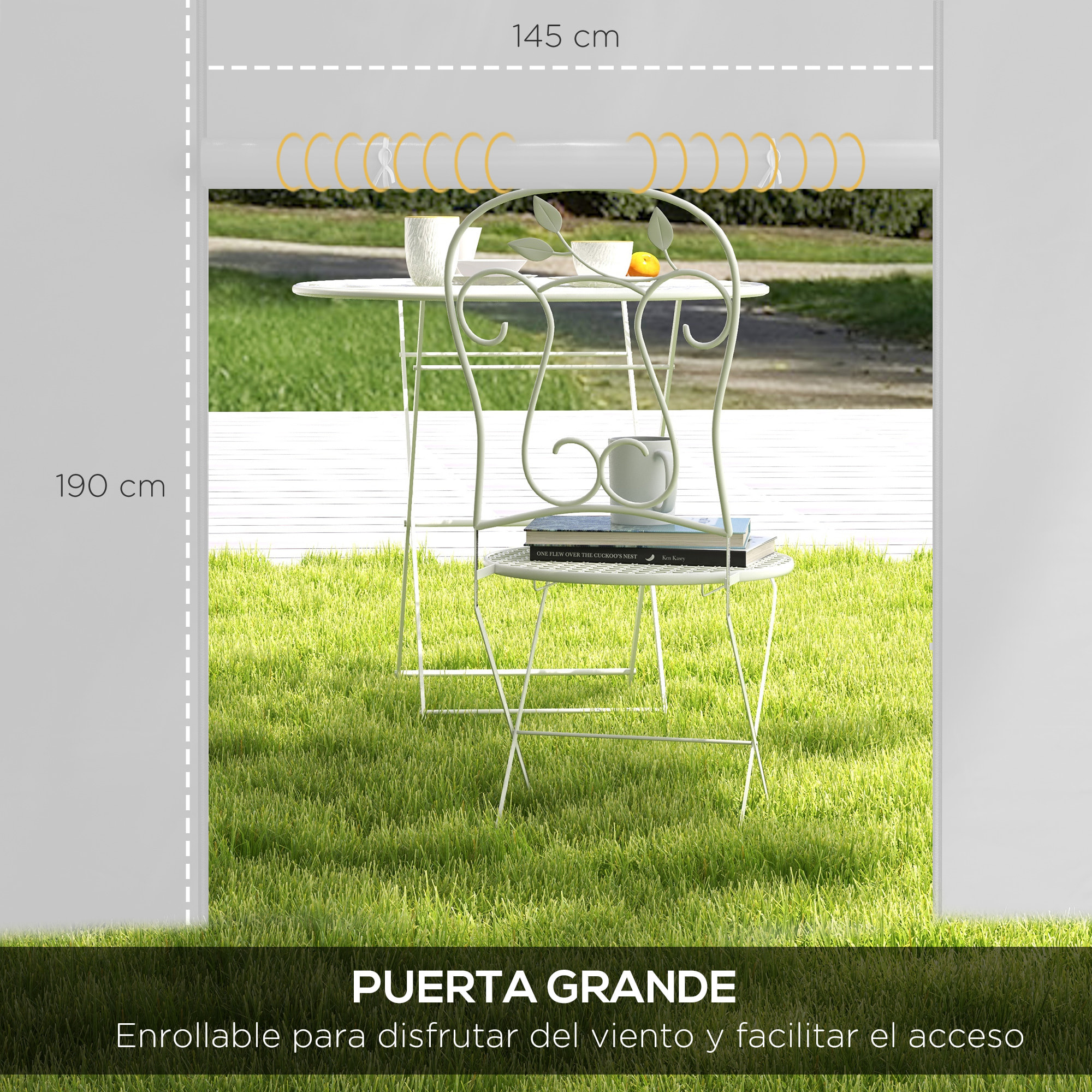 Paredes Laterales para Carpa de 2 Paneles 295x195 cm Cortina Lateral de Tela Oxford con Ventana Enrollable y Puerta con Cremallera para Carpa 3x3 m o 3x6 m Blanco