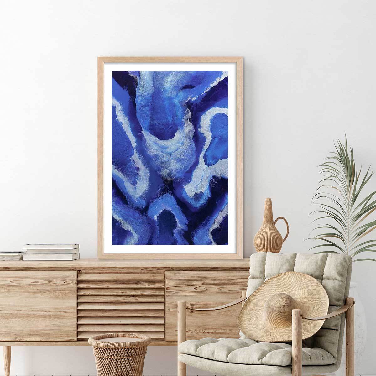 Poster bleu malte Affiche + cadre en bois - Chêne