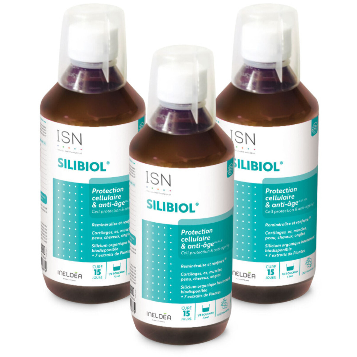 ISN - Silibiol Buvable - Complément alimentaire à base de Silicium organique et plantes - Protection cellulaire & anti-âge - Flacon 500 ml - Goût Framboise - Lot de 3 produits