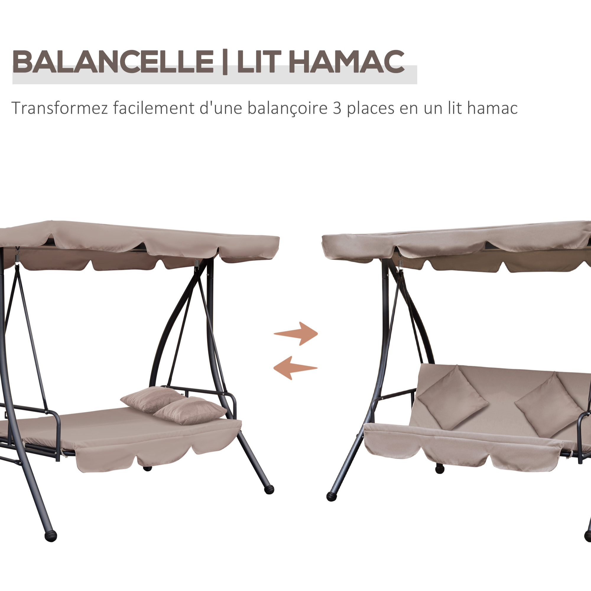 Balancelle de jardin 3 places convertible