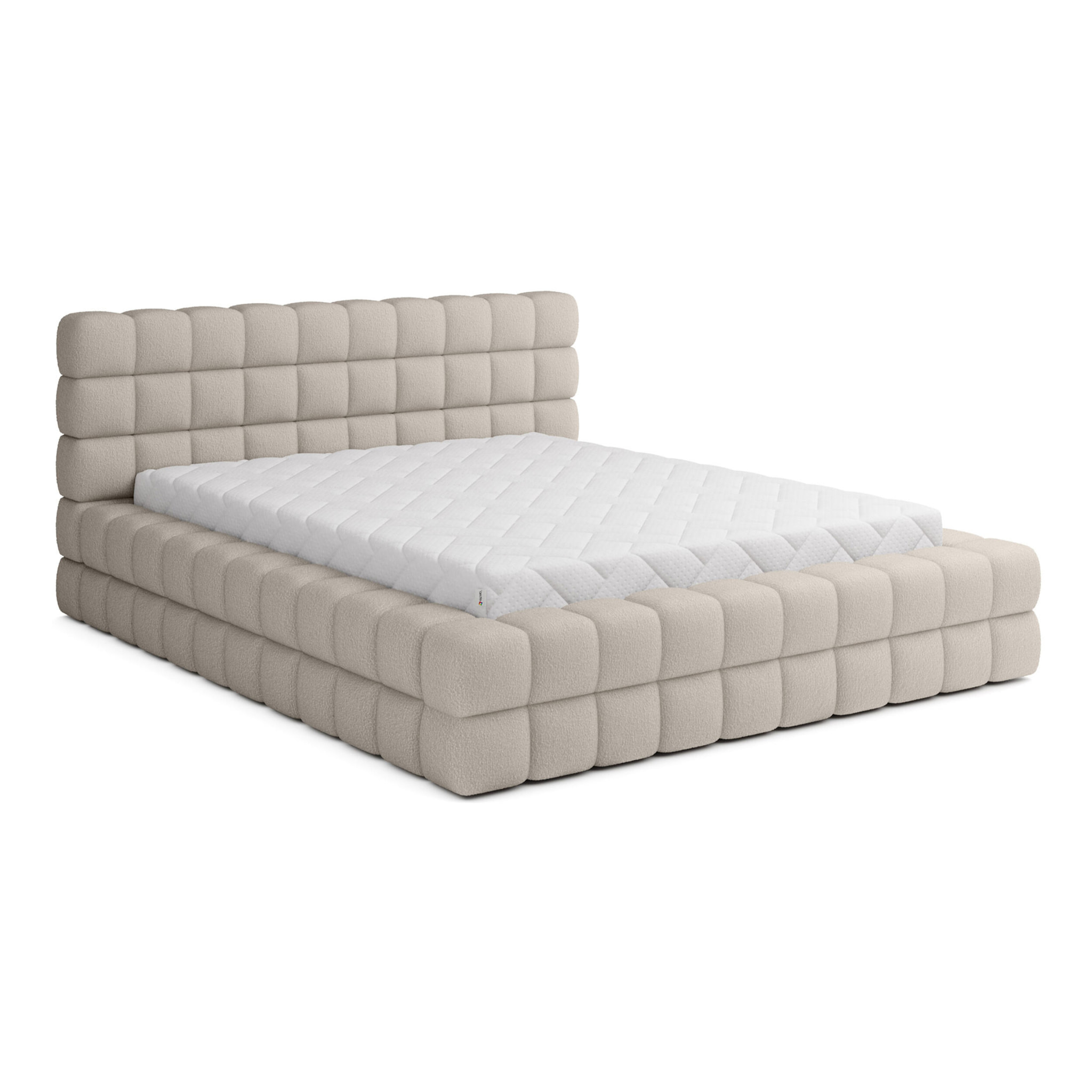 Kingston - lit coffre - 160x200 - sommier inclus - en tissu bouclette - Beige