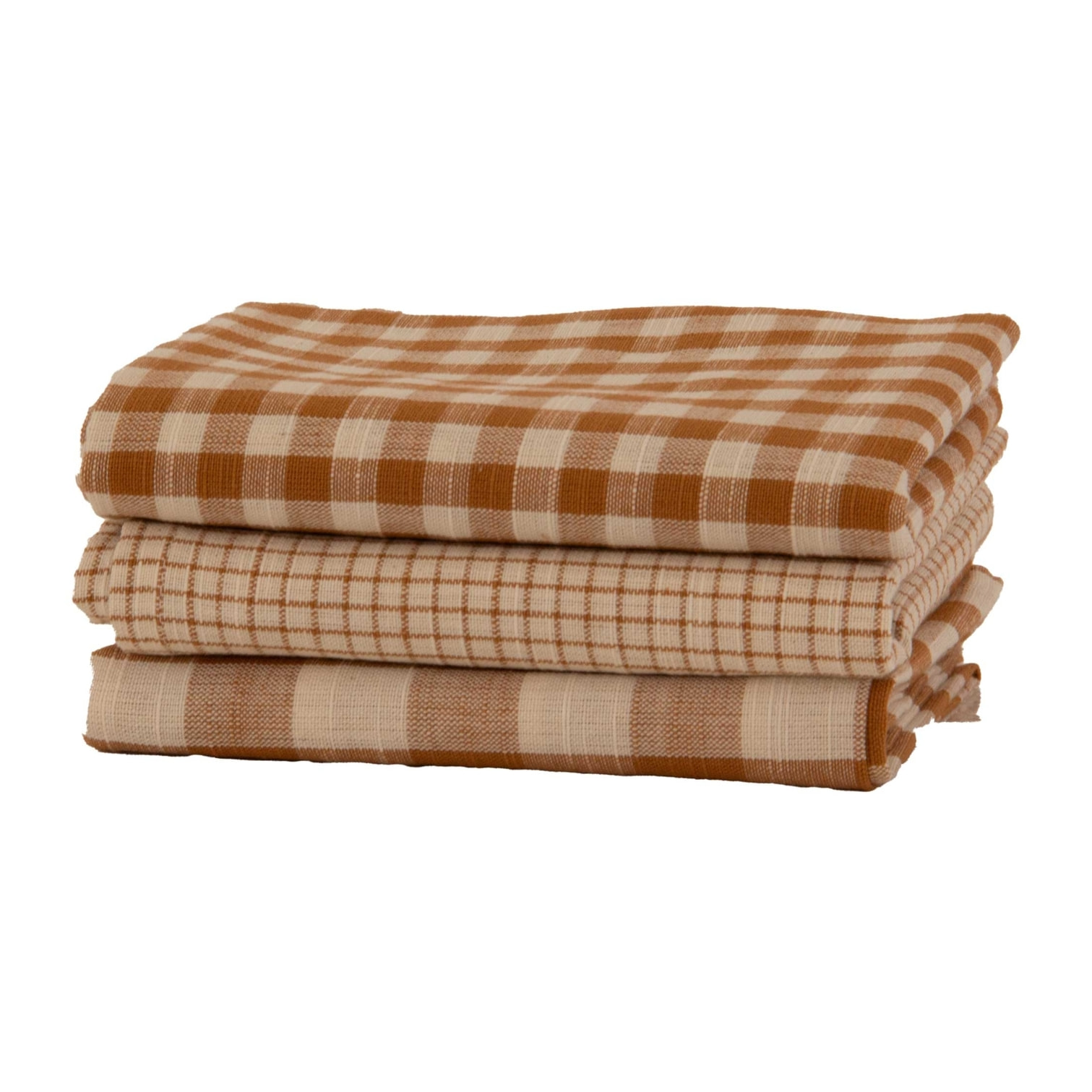 Lot de 3 torchons à carreaux en coton - Marron Brun