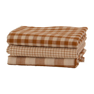 Lot de 3 torchons à carreaux en coton - Marron Brun