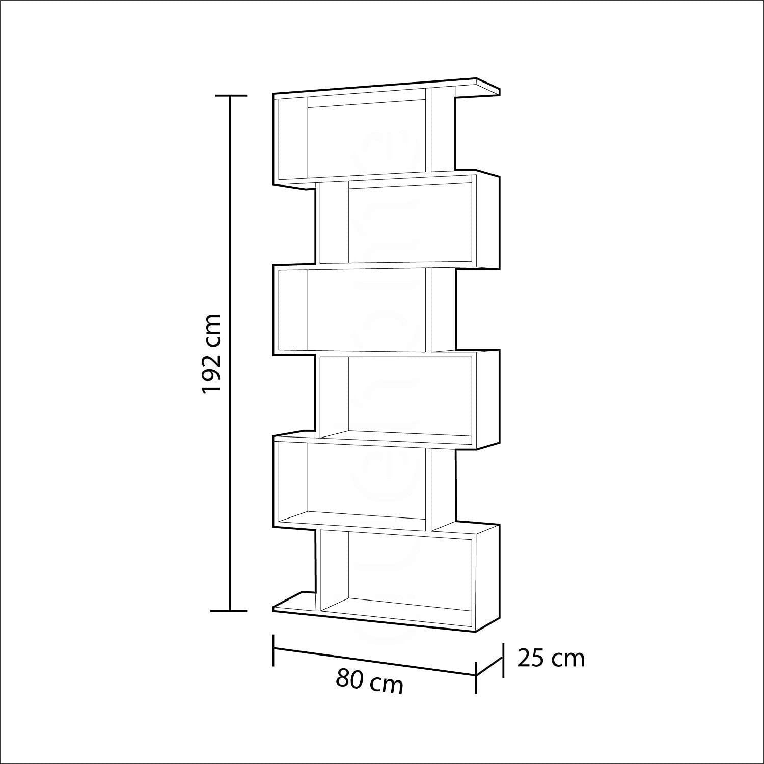 Libreria Friburgo Design Scaffale Mensola Moderna Bianca Mobile per Libri con Ripiani per Soggiorno Salotto 192 x 80 x 25 cm (Colore Bianco)