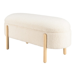 LEOPOLD - Banquette tissu bouclette écru avec rangement et pieds bois