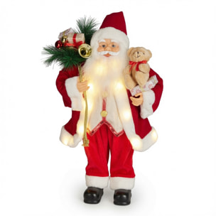 Papá noel decorativo con osito de peluche y luz led, funciona con pilas