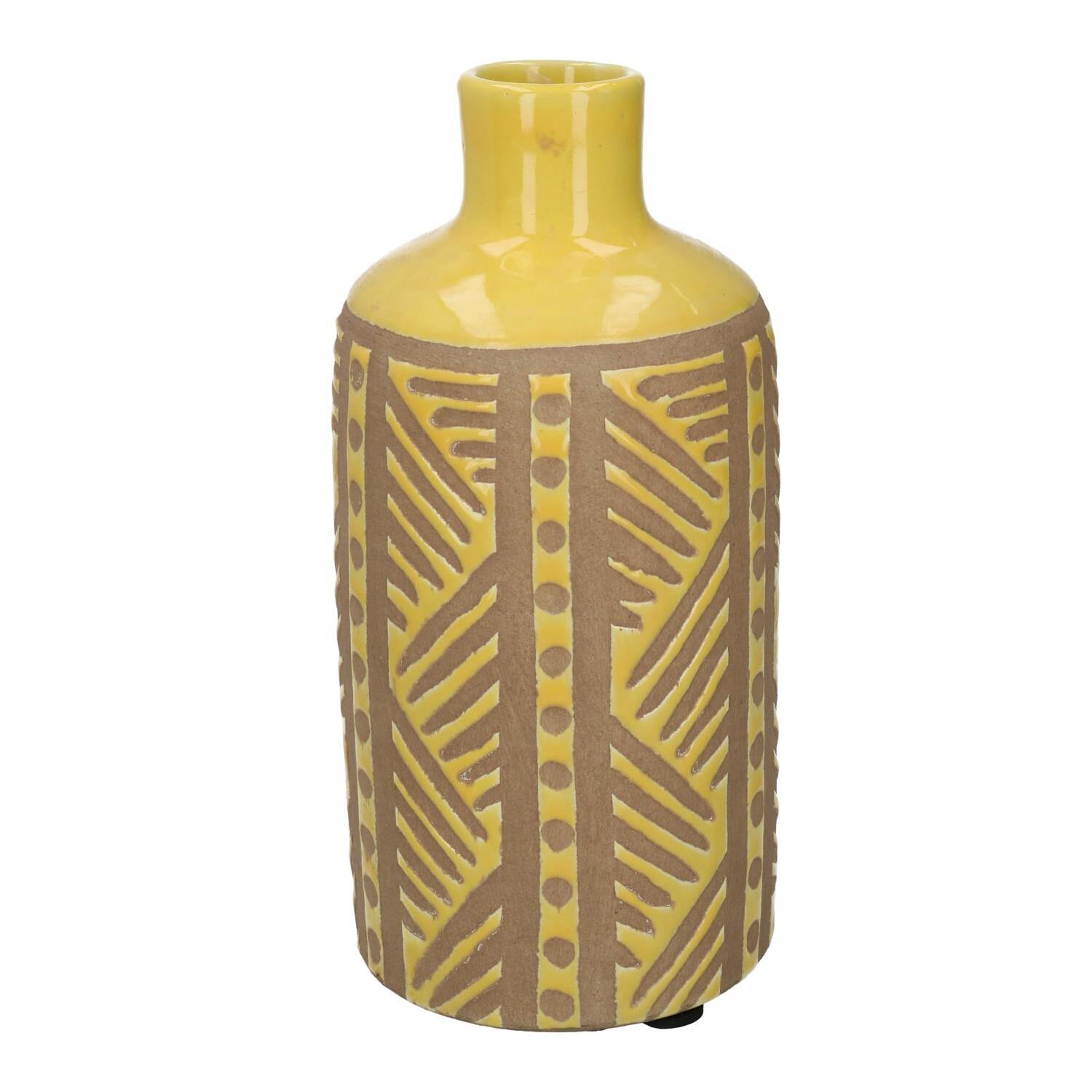 Vaso in ceramica giallo sabbia tondo cmø13h26