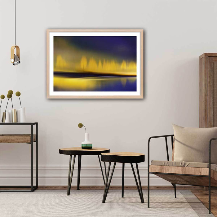 Poster la nuit jaune Affiche + cadre en bois - Chêne