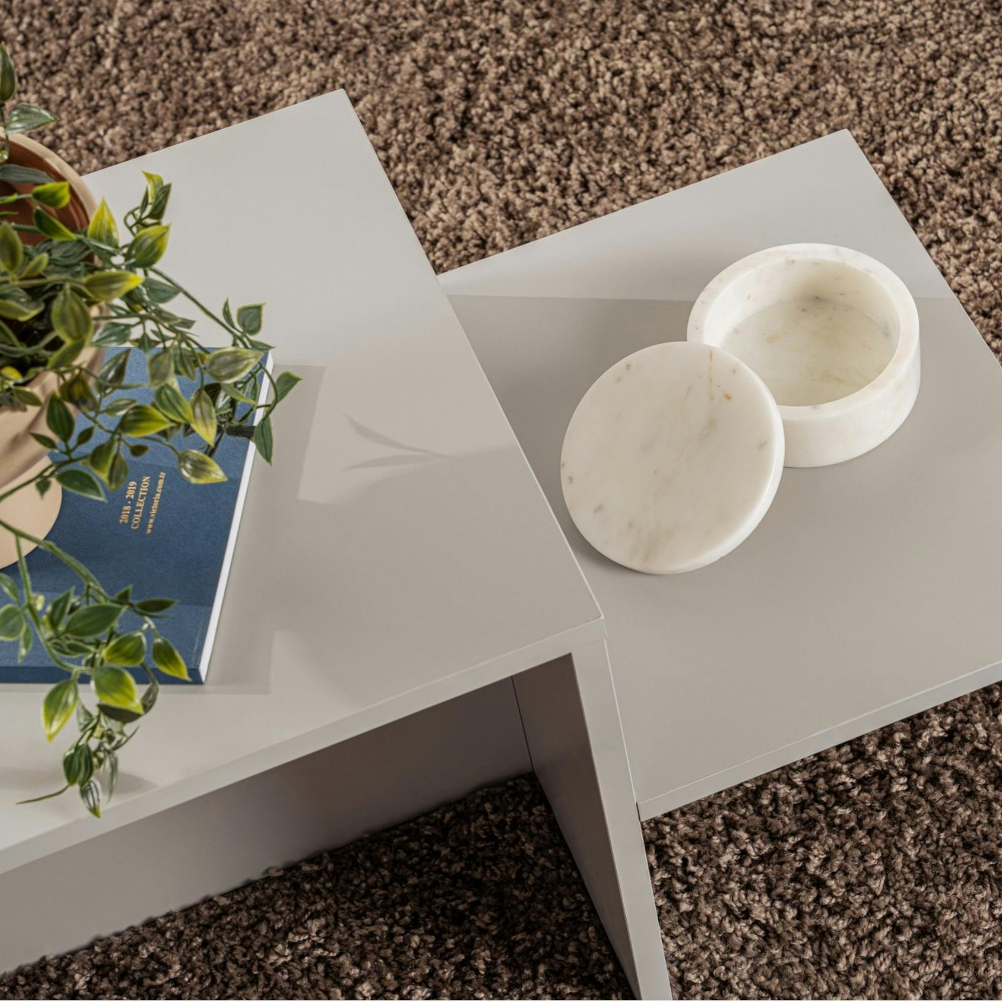 Table basse moderne grise - effet laqué, 2 niveaux MARFA