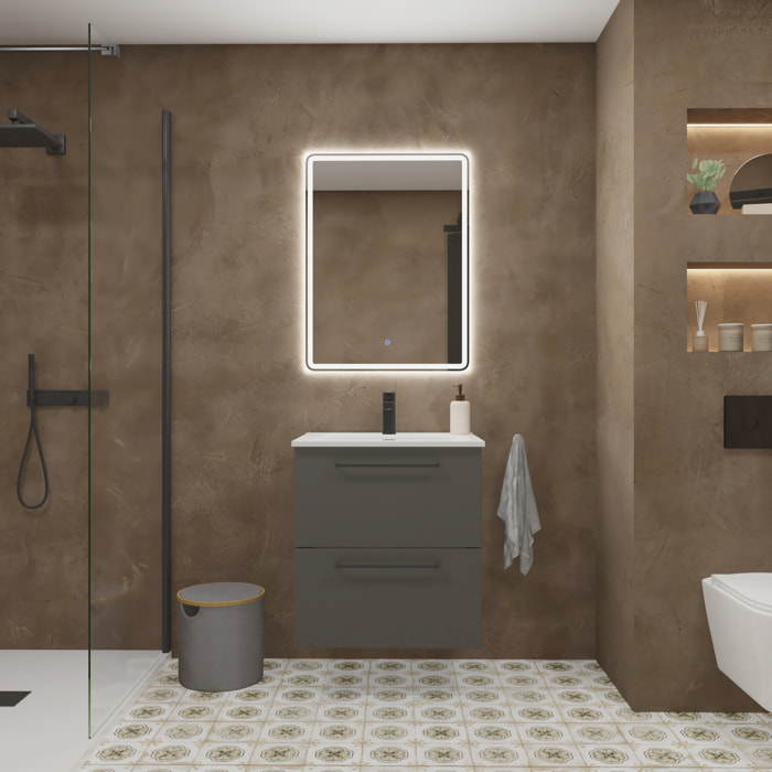 Conjunto de Baño Vex | 60 cm Gris| Dos Cajones | Lavabo Encastrado | No incluye Espejo | Mueble Montado | Alday