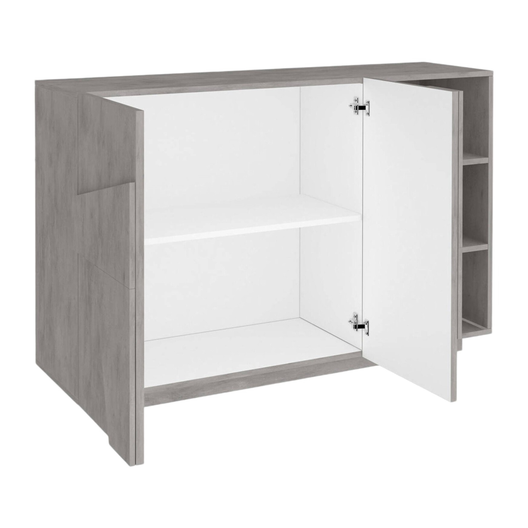 Mobile da ingresso a 2 ante e scaffali aperti, Made in Italy, Entratina moderna, Credenza per atrio, cm 121x38h86, colore Grigio Ardesia