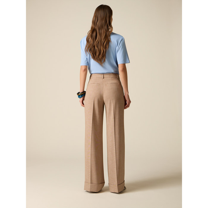 Oltre - Pantalones palazzo mezcla viscosa - Beige