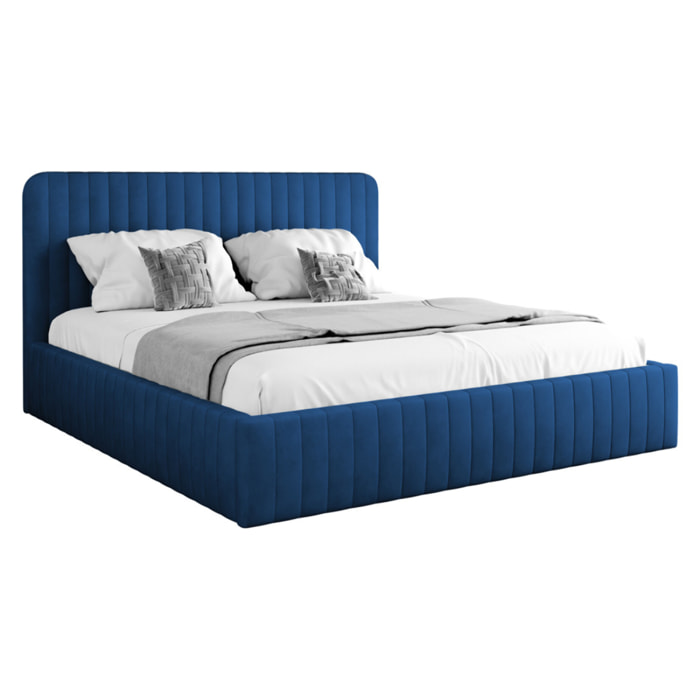 Stuart - lit coffre - 140x200 cm - sommier inclus - en velours - Bleu marine