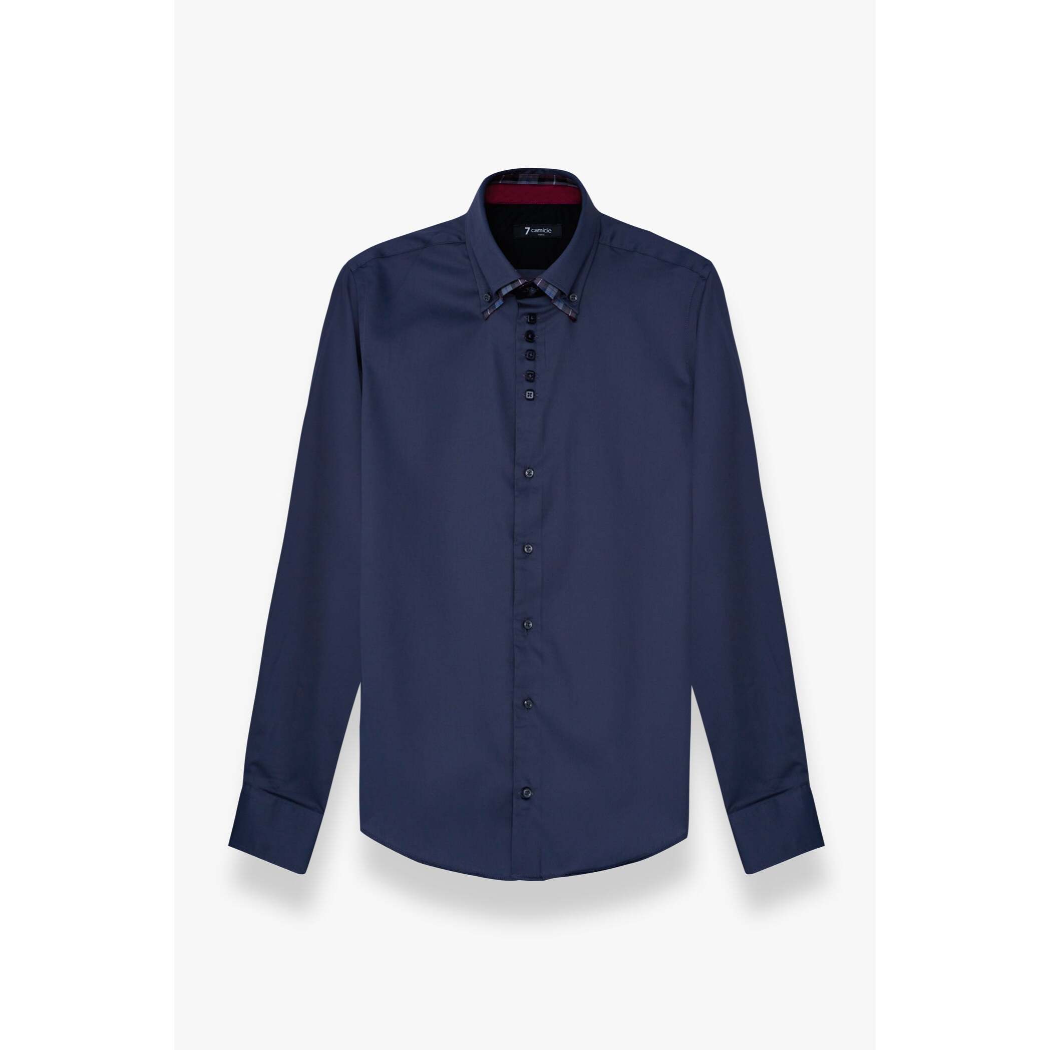 Camicia Uomo 2 Bottoni Button Down 7bottoni Doppio Coll Satin Unito Grigio Scuro