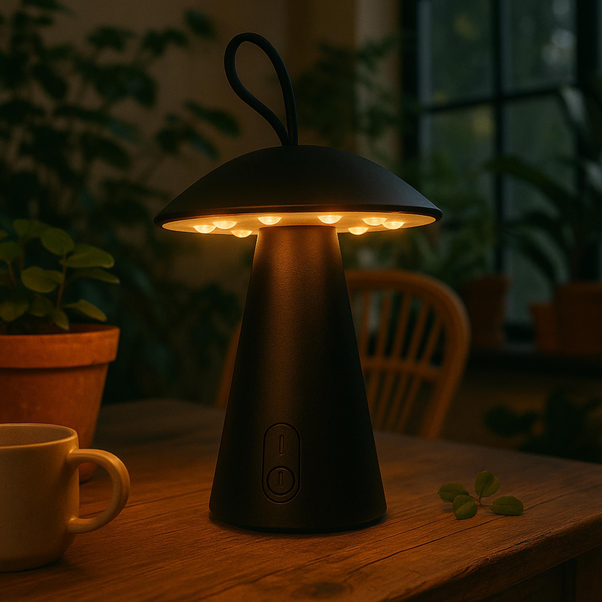 Well Home Lampara sobremesa recargable negra Ø15x17cm