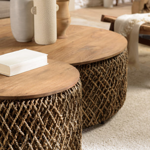 SIXTINE - Set de 3 tables basses rondes en tissage de fibre de cocotier