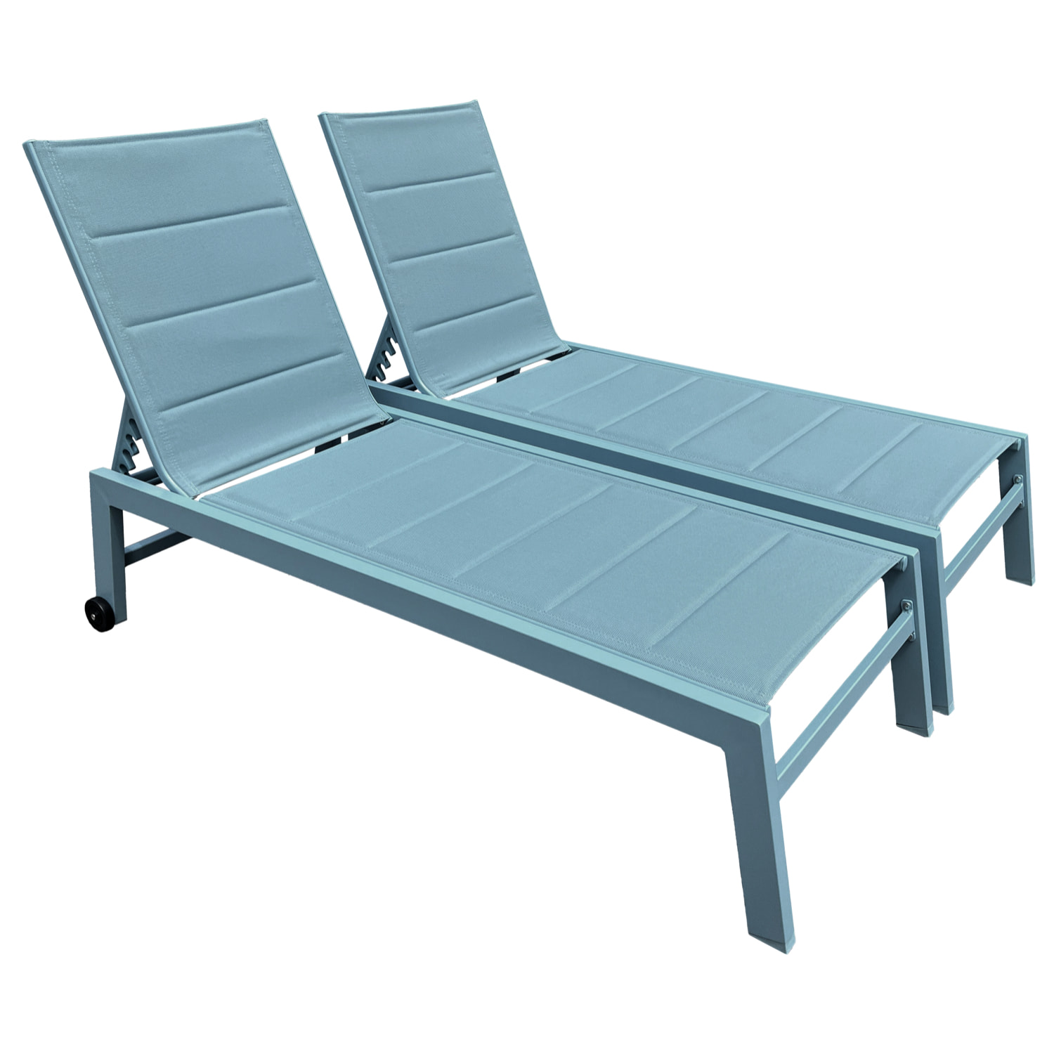 Lot de 2 bains de soleil BARBADOS en textilène bleu clair - aluminium bleu clair