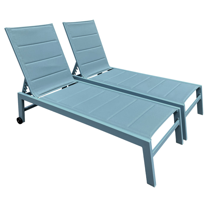 Lot de 2 bains de soleil BARBADOS en textilène bleu clair - aluminium bleu clair