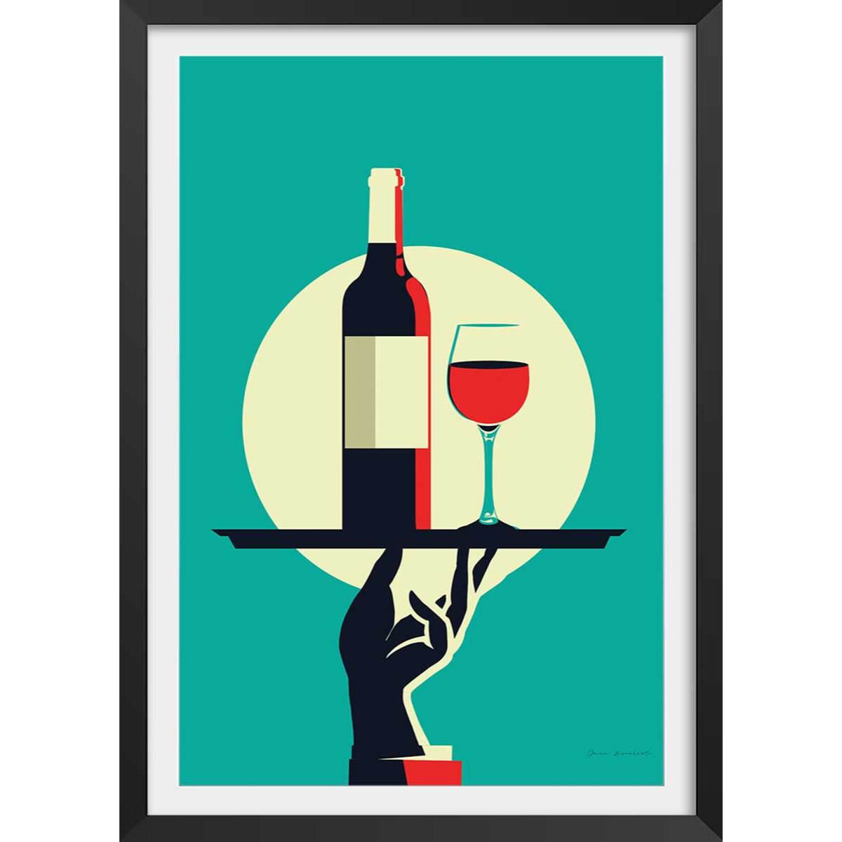 Affiche cuisine Verre de vin à la Française Affiche + cadre en bois - Noir