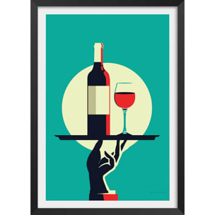 Affiche cuisine Verre de vin à la Française Affiche + cadre en bois - Noir