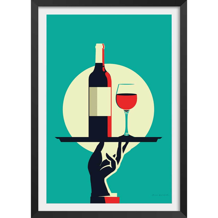 Affiche cuisine Verre de vin à la Française Affiche + cadre en bois - Noir