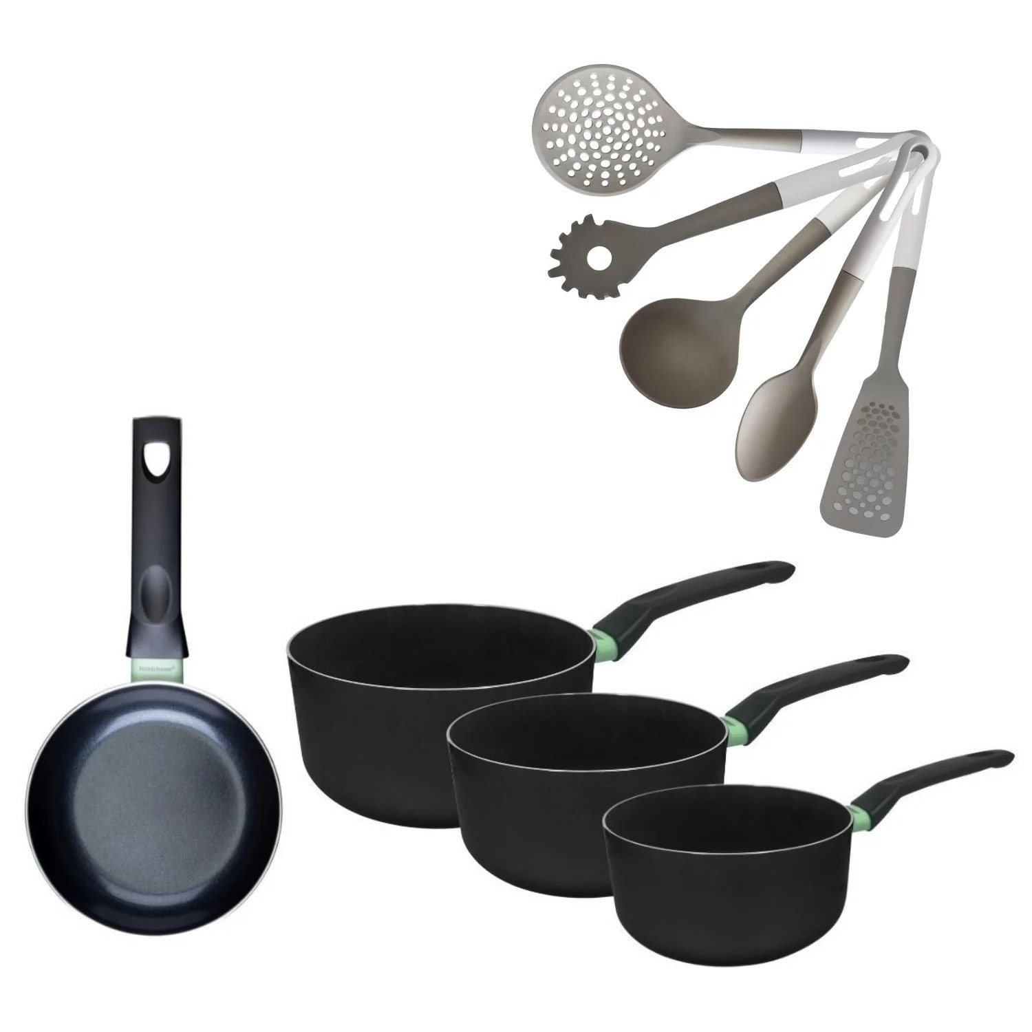Poêle et 3 Casseroles sans PFAS Fackelmann Brandao avec 5 ustensiles Vario
