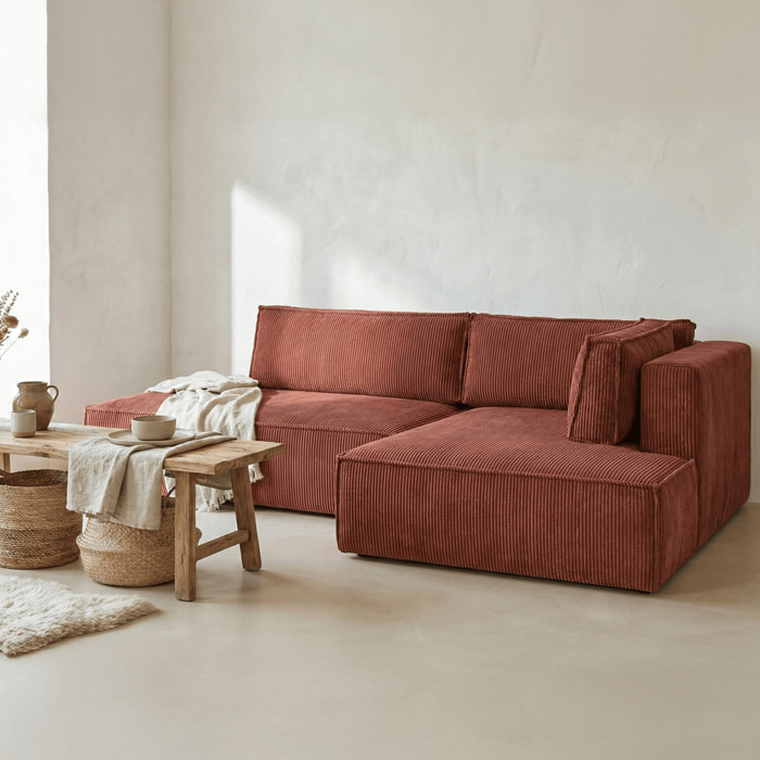 Canapé d'angle à droite convertible 3 places en velours côtelé - BARANI