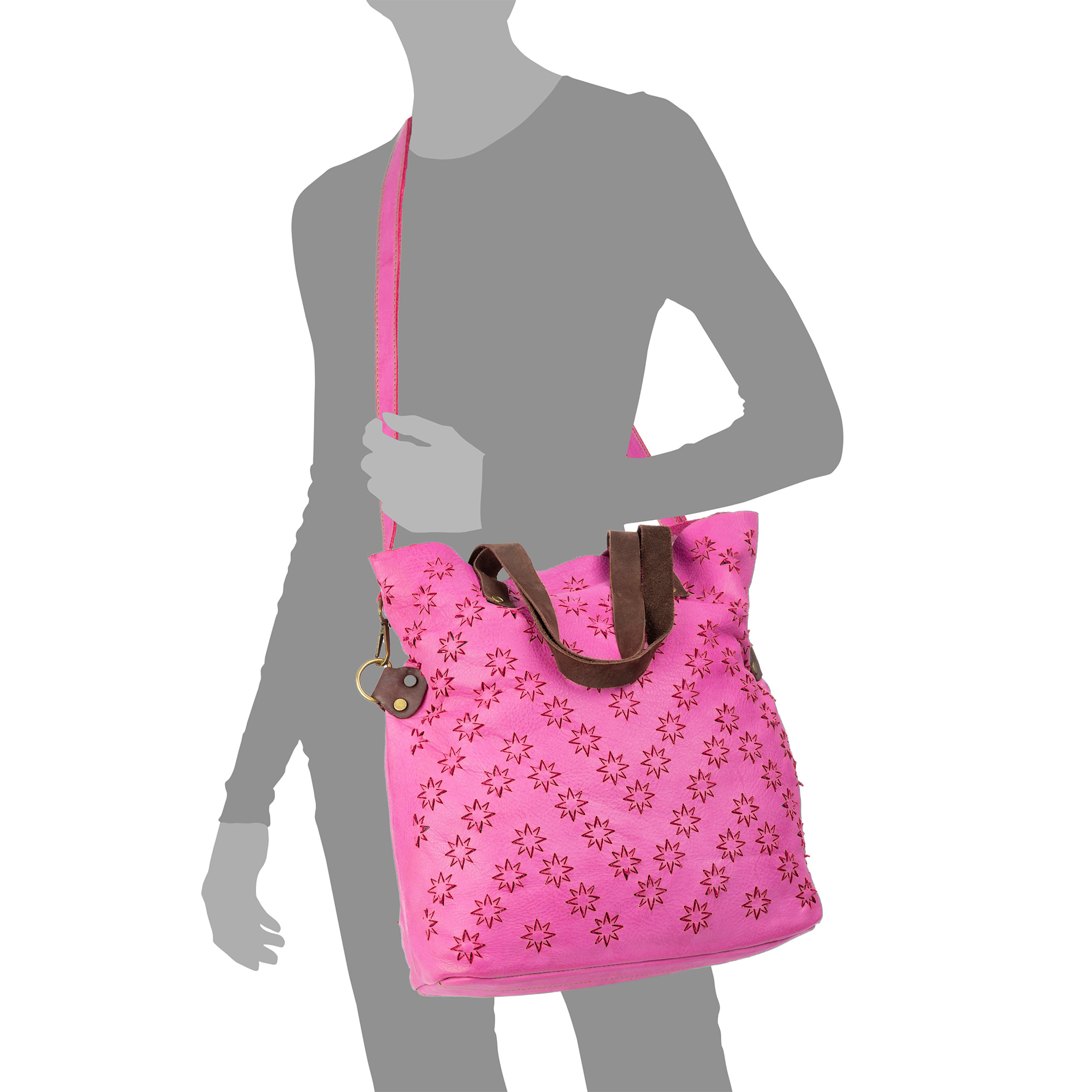 Badia borsa shopper donna. Pelle autentica Napa con design di stelle perforate.