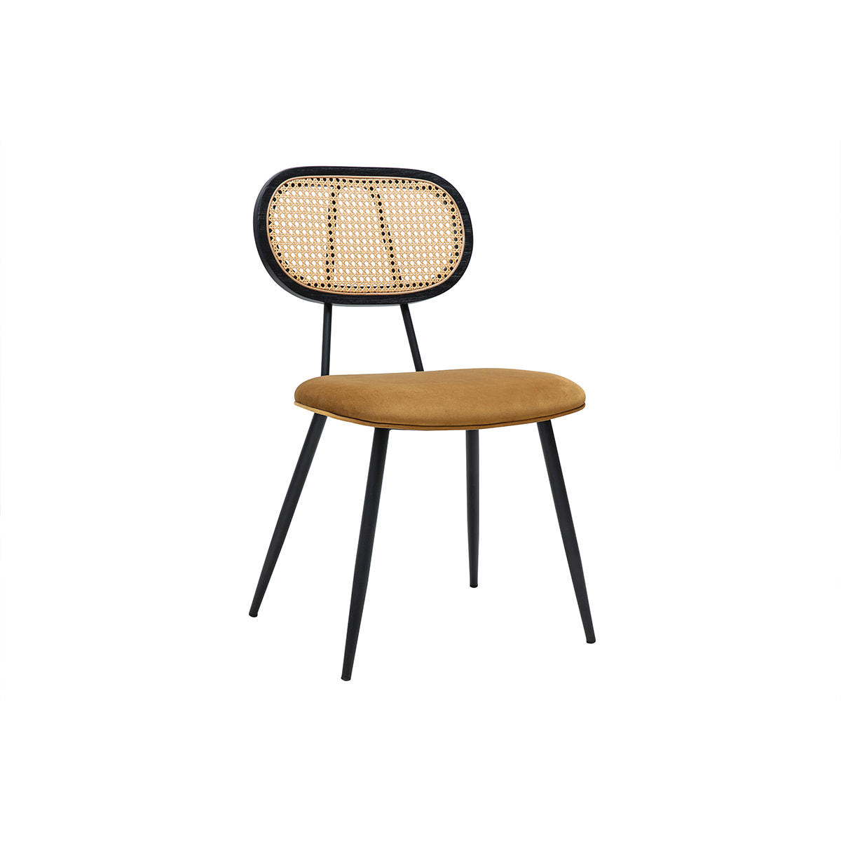 Chaises design en tissu velours bronze, métal noir et cannage rotin (lot de 2) SWANN
