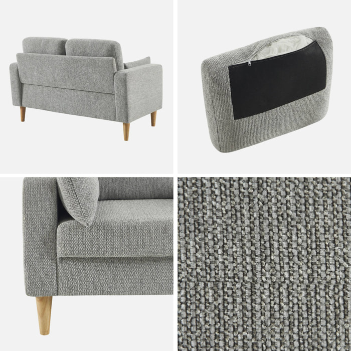 Canapé bois d'hévéa et tissu chenille 2 places BJORN