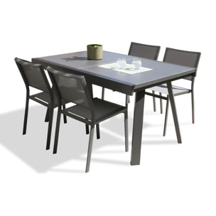 STOCKHOLM - Ensemble repas de jardin 4 places en aluminium gris anthracite