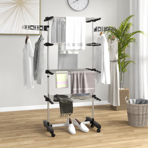 Séchoir à linge étendoir pliable ailes latérales 4 niveaux noir