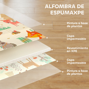 Alfombra Bebé Acolchada Plegable Reversible 196x176x1,5 cm Diseño de Bosque y Animales Tapete de Actividades Bebé XPE Doble Cara Impermeable Multicolor