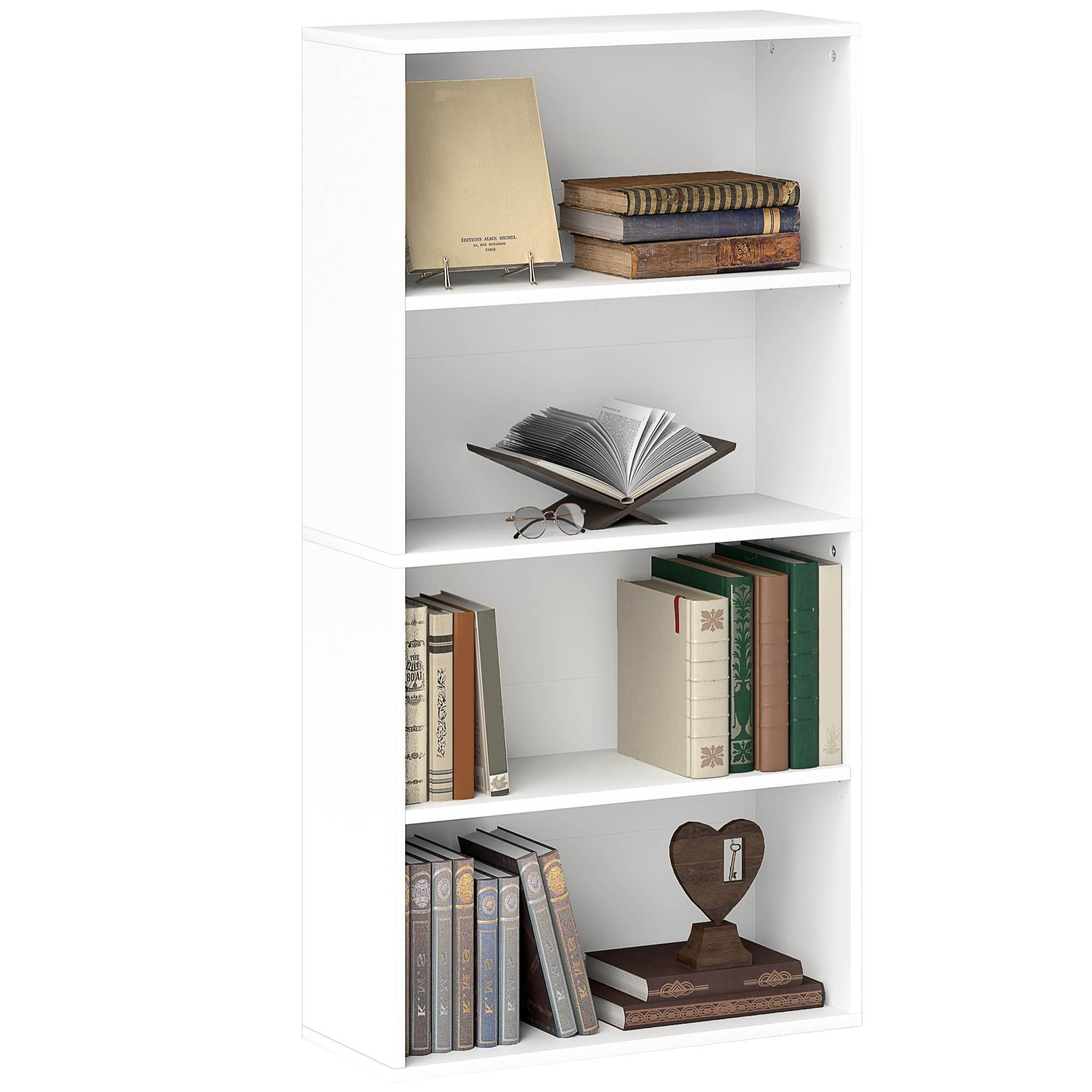 Librería de 4 Niveles Estantería de Libros con 2 Estantes Ajustables para Sala de Estar Oficina Dormitorio 60x24x115,5 cm Blanco